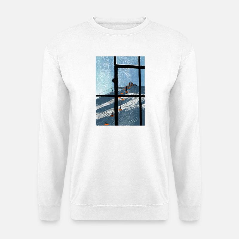 Fensterblick Skilift Blau - Unisex Pullover - Weiß