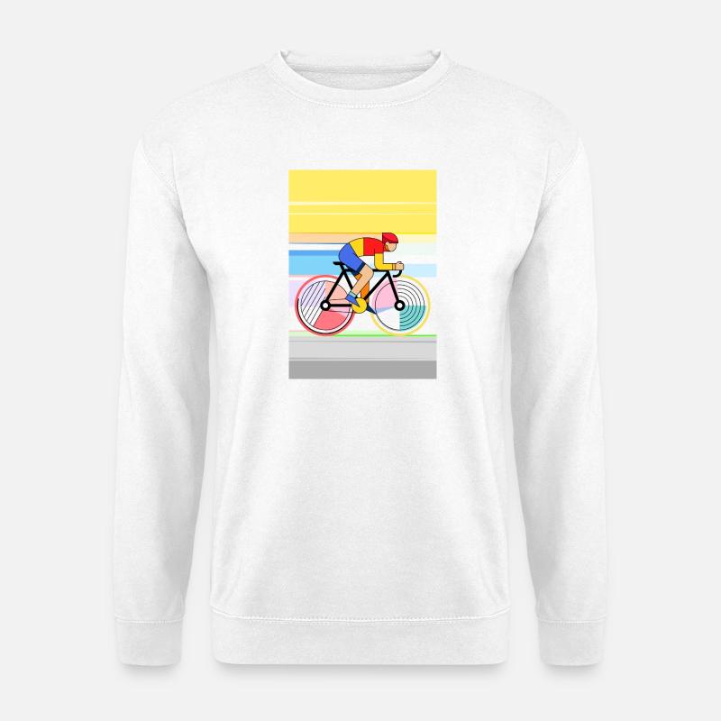 Geometrischer Radfahrer im Farbblockstil - Unisex Pullover - Weiß