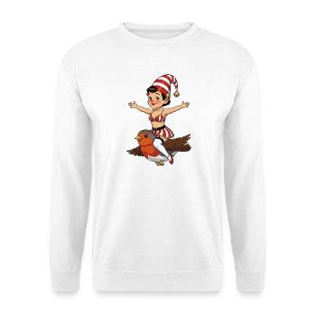 Gnome girl on back robin - Unisex Sweatshirt - white - Front