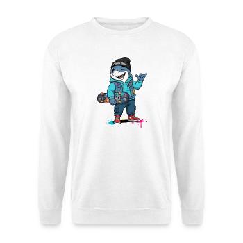 OceanTribe Hai mit Skateboard - Unisex Pullover - Weiß - Vorne