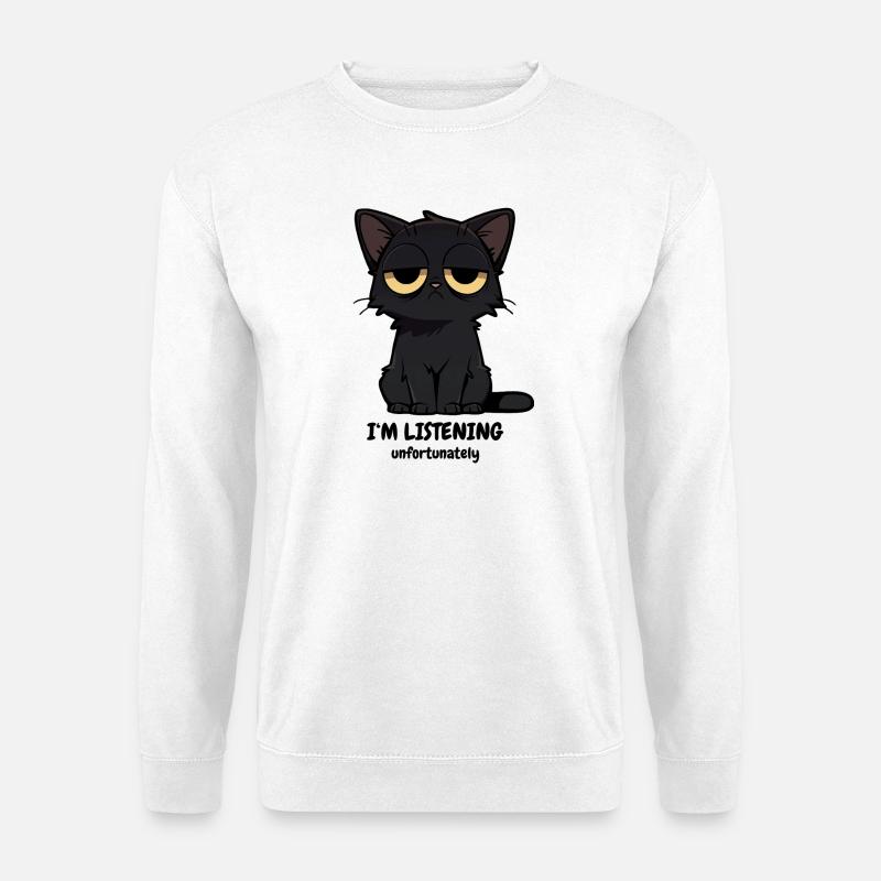 Mürrische Schwarze Katze | Null Bock Katzen Motiv - Unisex Pullover - Weiß