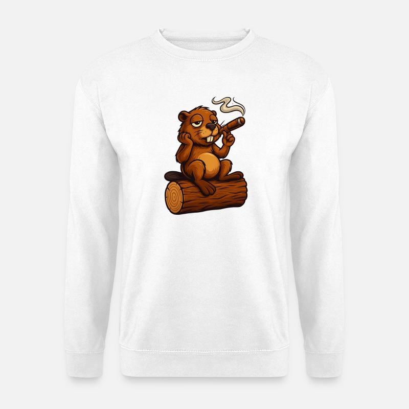 Chilling beaver with cigar - Unisex Sweatshirt - white