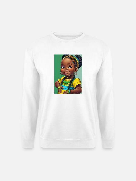 Buntes Afro-Kind in Zöpfen - Unisex Pullover - Weiß