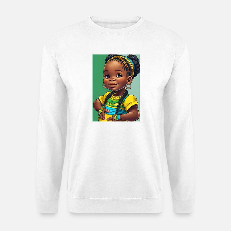 Buntes Afro-Kind in Zöpfen - Unisex Pullover - Weiß