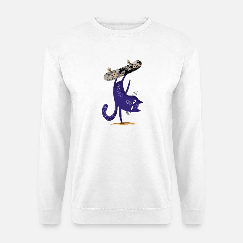 Lila Katze auf Skateboard - Unisex Pullover - Weiß