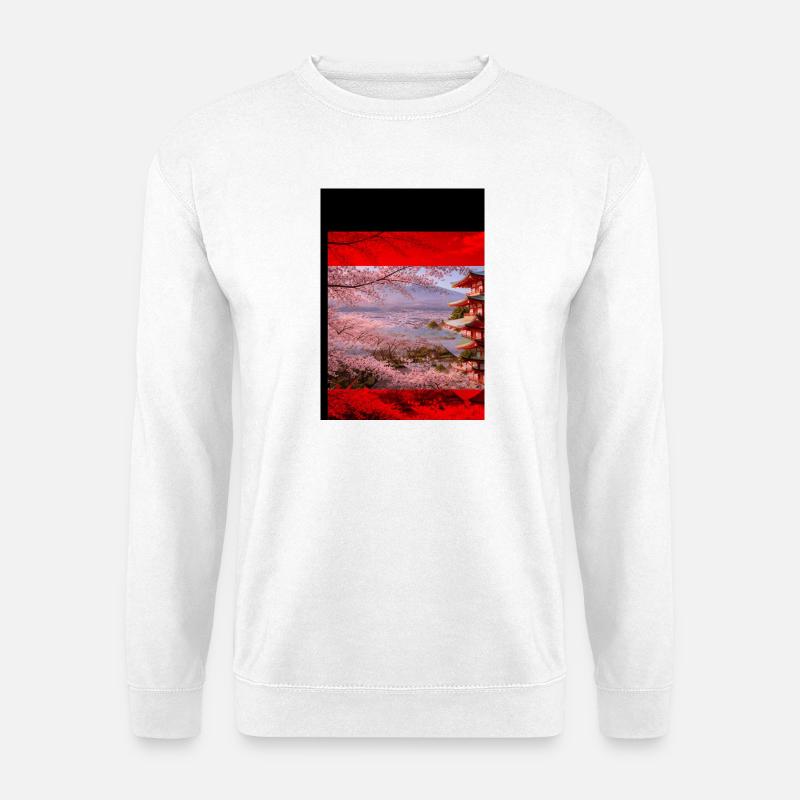 Kirschblütenpagode Szene - Unisex Pullover - Weiß