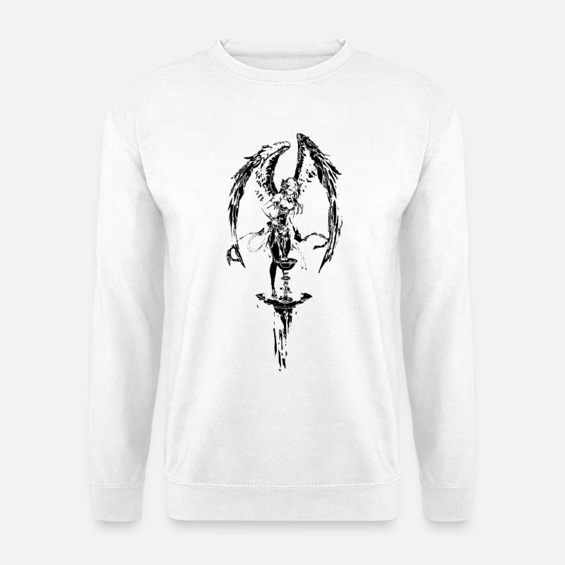Winged_Guardian_Stamp_-_Gothic_Angel_Ink - Unisex Pullover - Weiß