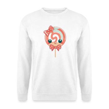 Karamell Lolli Schleifenherz - Unisex Pullover - Weiß - Vorne - Alina (178cm) & Michal (187cm)
