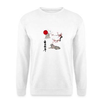 Japan Tiger Ukiyo-e mit Kirschblüten und Pagode - Unisex Pullover - Weiß - Vorne