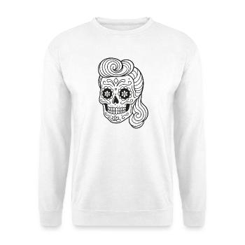 Mexican Totenkopf_Rockabilly Hairstyle Coloring Page - Unisex Sweatshirt - white - Front