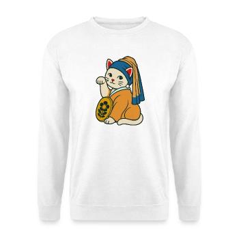 The Kitten with a Purrl Earring – Maneki Neko - Unisex Sweatshirt - white - Front