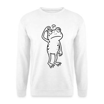 Verwirrter Frosch der sich am Kopf kratzt - Unisex Pullover - Weiß - Vorne - Alina (178cm) & Michal (187cm)