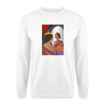Königin vor dem Spiegel mit goldener Krone  - Unisex Pullover - Weiß - Vorne - Alina (178cm) & Michal (187cm)