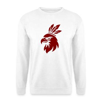Adler mit traditionellem minimalistischem Wappen - Unisex Pullover - Weiß - Vorne - Alina (178cm) & Michal (187cm)