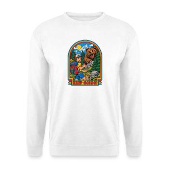Wanderer trifft Bär Patch - Unisex Pullover - Weiß - Vorne - Alina (178cm) & Michal (187cm)