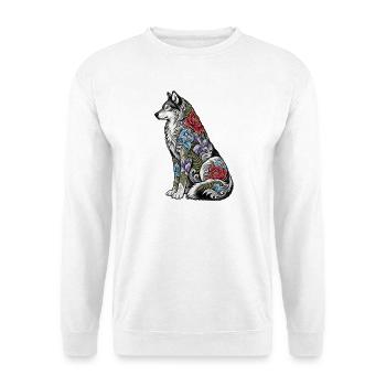 Wolfs Floral Tattoo Fell - Unisex Pullover - Weiß - Vorne - Alina (178cm) & Michal (187cm)