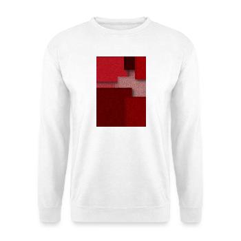 Rote Geometrie in abstrakten Blöcken - Unisex Pullover - Weiß - Vorne - Alina (178cm) & Michal (187cm)
