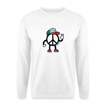 Ambivalente Peace-Zeichen-Zeichenfigur - Unisex Pullover - Weiß - Vorne - Alina (178cm) & Michal (187cm)