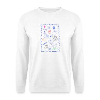 Bunte urbane Kritzeleien auf schwarzem Hintergrund - Unisex Pullover - Weiß - Vorne - Alina (178cm) & Michal (187cm)