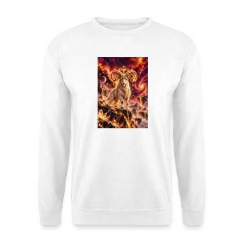 Kosmischer Widder im Sternenfeuer - Unisex Pullover - Weiß - Vorne - Alina (178cm) & Michal (187cm)