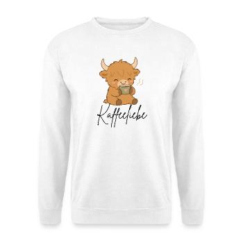 Kuscheltier Kuh mit Herzkaffee - Unisex Pullover - Weiß - Vorne - Alina (178cm) & Michal (187cm)