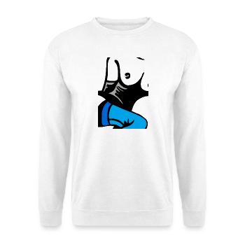 Abstrakter blauer Schuh mit Flügeln - Unisex Pullover - Weiß - Vorne - Alina (178cm) & Michal (187cm)