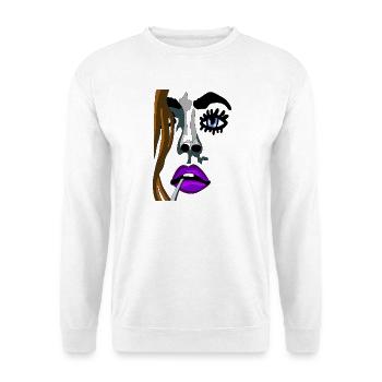 Intensives Model Lippenporträt Neonfarben - Unisex Pullover - Weiß - Vorne - Alina (178cm) & Michal (187cm)