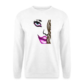Farbige Lippen und Auge Pop-Art Frauen Portrait - Unisex Pullover - Weiß - Vorne - Alina (178cm) & Michal (187cm)