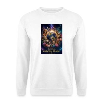 Gott ist ein großartiger Schöpfer - Unisex Pullover - Weiß - Vorne - Alina (178cm) & Michal (187cm)