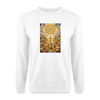 Gott Jesus Bibel Glaube Poster T-Shirt - Unisex Pullover - Weiß - Vorne - Alina (178cm) & Michal (187cm)