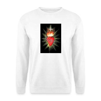Feuriges Jesus Heiliges Herz mit Stacheldraht  - Unisex Pullover - Weiß - Vorne - Alina (178cm) & Michal (187cm)