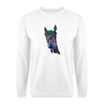 Buntes Pferdeporträt Farbschimmer - Unisex Pullover - Weiß - Vorne - Alina (178cm) & Michal (187cm)