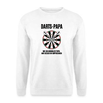 Darts Papa Kopfrechnen Bunte Dartscheibe Spruch - Unisex Pullover - Weiß - Vorne - Alina (178cm) & Michal (187cm)