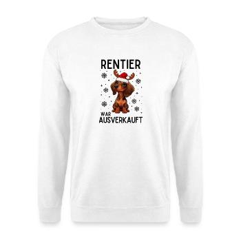 Rentier-Dackel Weihnachtshund - Unisex Pullover - Weiß - Vorne - Alina (178cm) & Michal (187cm)