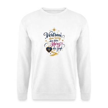 Herzweg: Vertraue Deinem Weg - Unisex Pullover - Weiß - Vorne - Alina (178cm) & Michal (187cm)