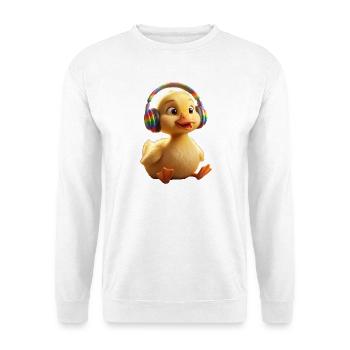 Rainbow-Küken mit Kopfhörern - Unisex Pullover - Weiß - Vorne - Alina (178cm) & Michal (187cm)