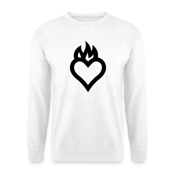 flammendes Herz - Unisex Pullover - Weiß - Vorne - Alina (178cm) & Michal (187cm)