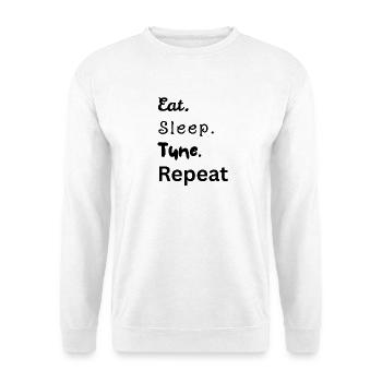 Eat. Sleep. Tune. Repeat - Unisex Pullover - Weiß - Vorne - Alina (178cm) & Michal (187cm)