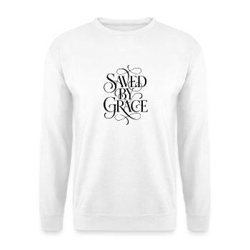 Saved_By_Grace_Black - Unisex Pullover - Weiß - Vorne - Alina (178cm) & Michal (187cm)