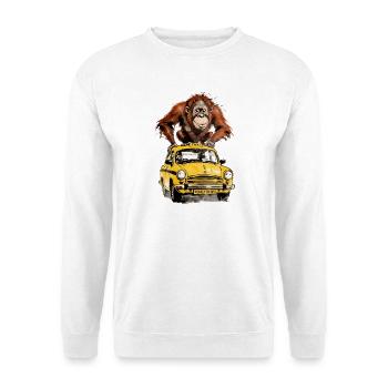 Affe auf dem Taxi Monkey Tours - Unisex Pullover - Weiß - Vorne - Alina (178cm) & Michal (187cm)