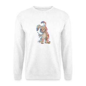 Ausgefranstes Nähkaninchen - Unisex Pullover - Weiß - Vorne - Alina (178cm) & Michal (187cm)
