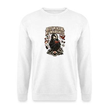 RobVibe Wild Club – Kümmer mich um meine eigenen Angelegenheiten, Dachs - Unisex Pullover - Weiß - Vorne - Alina (178cm) & Michal (187cm)