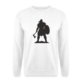 Wikinger Krieger mit Axt und Schild - Unisex Pullover - Weiß - Vorne - Alina (178cm) & Michal (187cm)