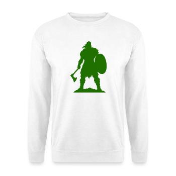 Wikinger Krieger Silhouette - Unisex Pullover - Weiß - Vorne - Alina (178cm) & Michal (187cm)