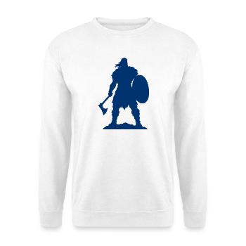Wikinger Kämpfer Silhouette - Unisex Pullover - Weiß - Vorne - Alina (178cm) & Michal (187cm)