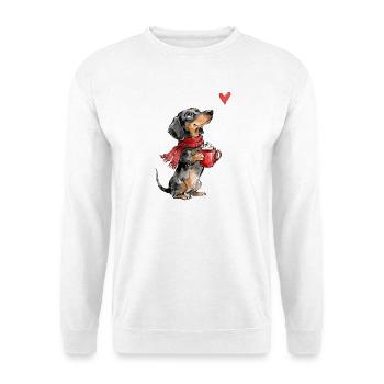 Dackel Weihnachten Kakao Geschenk Hundeliebhaber - Unisex Pullover - Weiß - Vorne - Alina (178cm) & Michal (187cm)