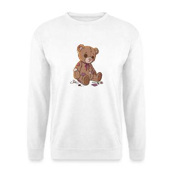 Trauriger Flickenteppichbär - Unisex Pullover - Weiß - Vorne - Alina (178cm) & Michal (187cm)