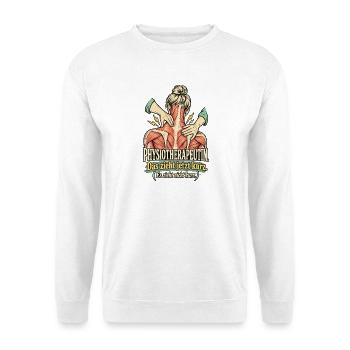 Physiotherapeutin Das zieht kurz - Unisex Pullover - Weiß - Vorne - Alina (178cm) & Michal (187cm)
