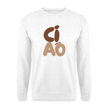 Ciao Kakao – Lustiger Abschied Spruch Retro - Unisex Pullover - Weiß - Vorne - Alina (178cm) & Michal (187cm)
