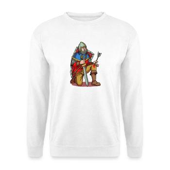 Trotziger Ritter kniend mit Schwert - Unisex Pullover - Weiß - Vorne - Alina (178cm) & Michal (187cm)